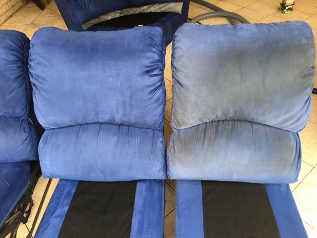 contrast between cleaned upholstery and very dirty upholserty